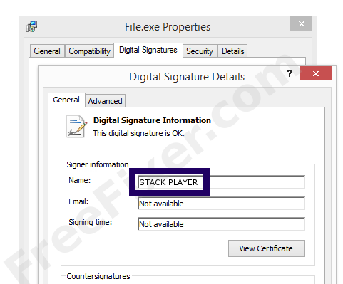 Screenshot of the STACK PLAYER certificate